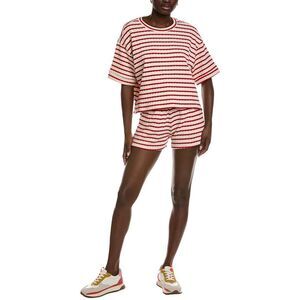 Marion Womens  2Pc Striped Tee Shirt & Short Set, Red